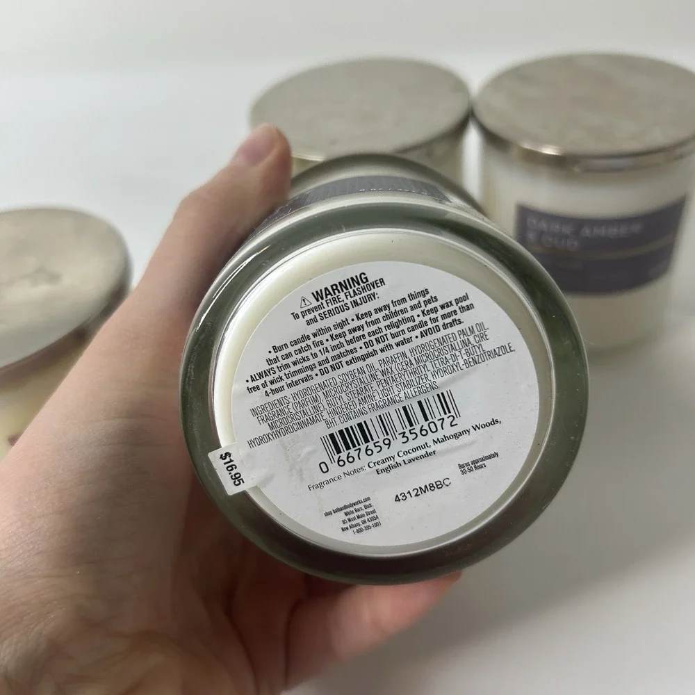 Bath & Body Works Candles Lot Of 4 Single Wick Vanilla Coconut Rosewood Amber